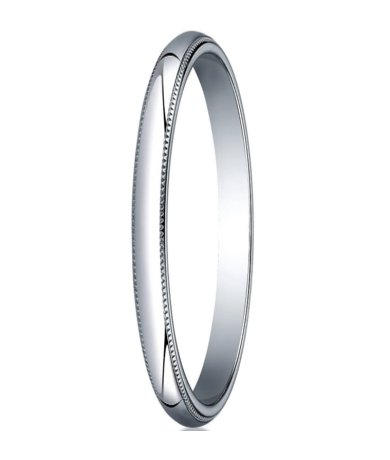 comfort-fit 10k white gold wedding band with domed milgrain polished finish – 2 mm