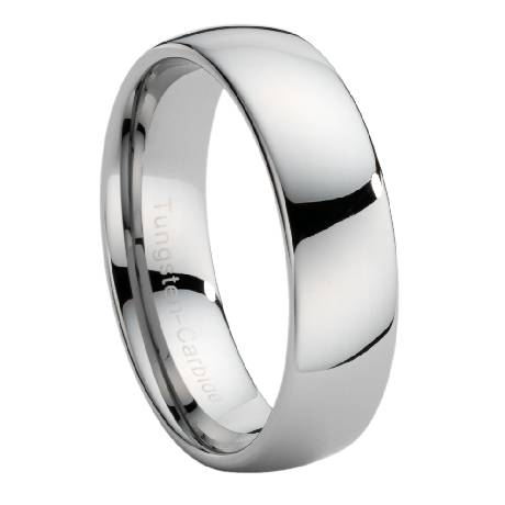 comfort-fit wide tungsten wedding band with slight dome and polished finish – 8 mm