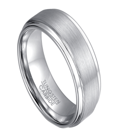 classic white tungsten wedding ring with step down edges | 8mm