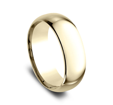 Comfort-Fit 18K Yellow Gold Domed Wedding Band with Polished Finish – 8 mm